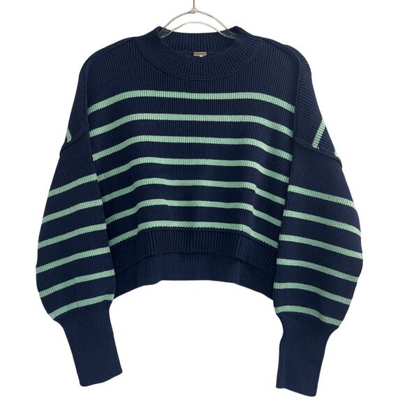 New Free People Navy Stripe Easy Street Crop Sweater Women’s Size XS - Picture 3 of 6